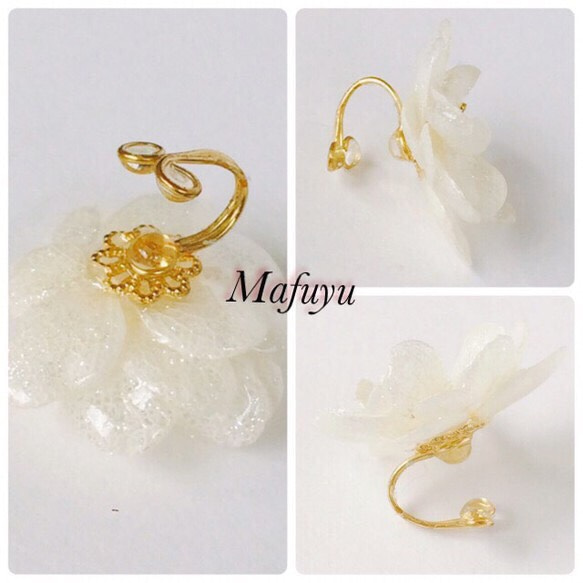 ホワイトダイヤモンド紫陽花 EAR CUFF 2枚目の画像