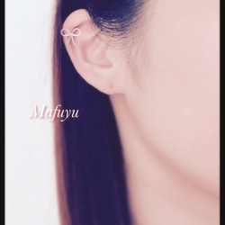 14kgf 手描き風リボンEAR CUFF ピンクゴールド 3枚目の画像