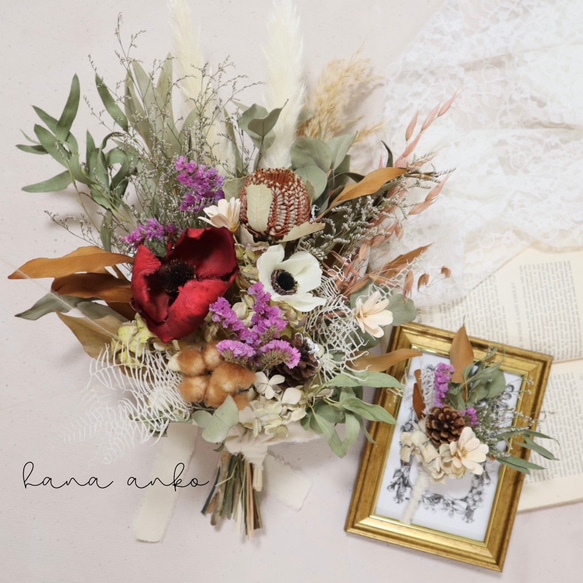 【特別価格】パームフラワーのウェディングブーケ＆ブートニア 結婚式 前撮り 結婚式 ブーケ ブートニア ウェディング 前撮り 特別価格