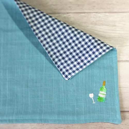手刺繍入り4重ガーゼハンカチ「白ワイン」[受注制作] ハンカチ