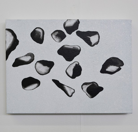 黑白 山石 點點 靈 空間 哲學 手繪畫布作品 第2張的照片
