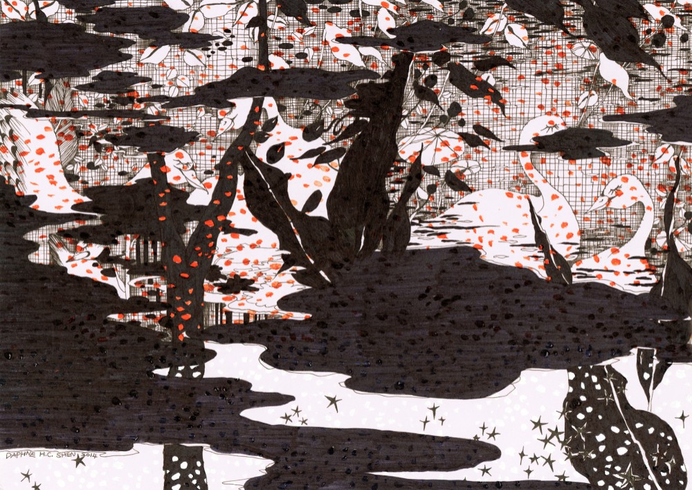 愛と暖かい風オリジナル手描きイラストのダフネHCシェン浮世絵白鳥おとぎ話