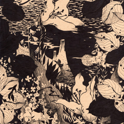 ダフネHCシェン日本の浮世絵のスタイルのレトロ宇宙リリー・ウェン清オリジナルのユニークな手描きのイラスト 1枚目の画像