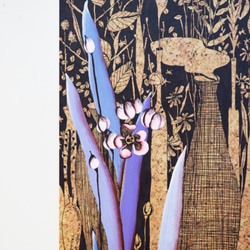 ダフネHCシェンパープルマウンテンストーン鉢植えオリジナル原稿絵画浮世絵風花や植物ユニークな手描きイラスト 3枚目の画像