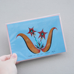 Daphne HC Shenロンドン、イギリス、手描きのカード、青色の背景、シンプルな星、花、オレンジの葉、イラスト、アクリル原 2枚目の画像