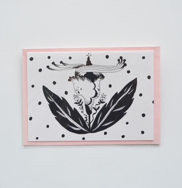Daphne H.C. Shen 英國倫敦 客製化 黑白 手作 抽象 花朵 葉子 手繪卡片 賀卡 墨 原創作品 第1張的照片
