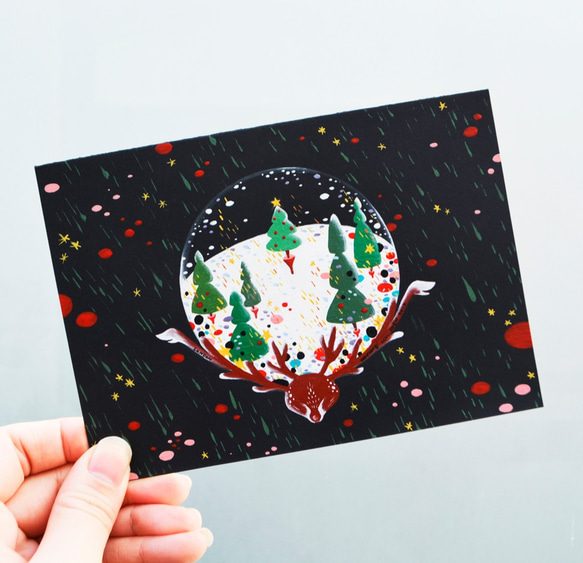 ダフネHCシェンロンドン、イギリスカスタマイズされた手描きのエルククリスタルボール雪クリスマスツリーデザインレトロ小さなイラスト 1枚目の画像