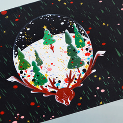 ダフネHCシェンロンドン、イギリスカスタマイズされた手描きのエルククリスタルボール雪クリスマスツリーデザインレトロ小さなイラスト 2枚目の画像