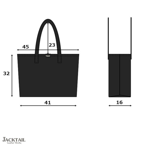 【W様オーダー】トートバッグ／シンプルなデザインの革バッグ　オイルレザー（黒）　牛革【受注製作】 6枚目の画像