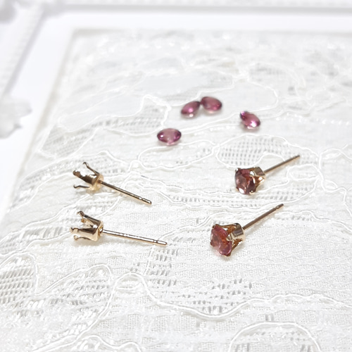 14kgf 天然石ピンクトルマリン（4mm）スタッドピアス ピアス