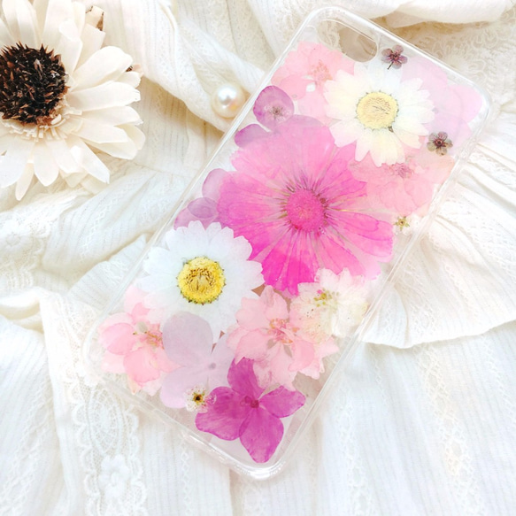 iPhoneX iPhone8/7/6S/5/SE/Plus 押し花 ケース 多機種対応 スマホケース 2枚目の画像