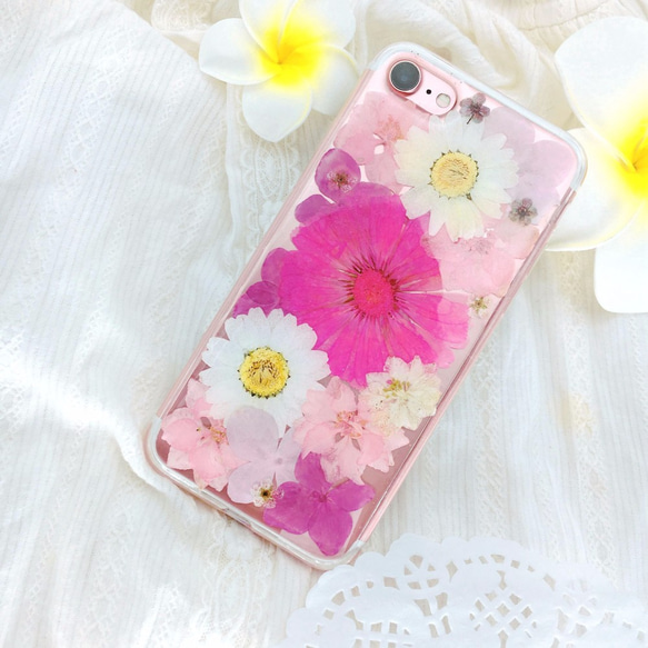 iPhoneX iPhone8/7/6S/5/SE/Plus 押し花 ケース 多機種対応 スマホケース 3枚目の画像