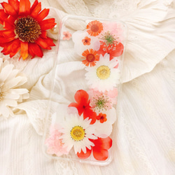 iPhoneX iPhone8/7/6S/5/SE/Plus 押し花 ケース 多機種対応 スマホケース 1枚目の画像