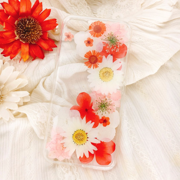 iPhoneX iPhone8/7/6S/5/SE/Plus 押し花 ケース 多機種対応 スマホケース 1枚目の画像