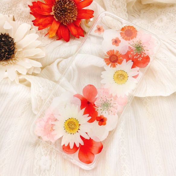 iPhoneX iPhone8/7/6S/5/SE/Plus 押し花 ケース 多機種対応 スマホケース 2枚目の画像