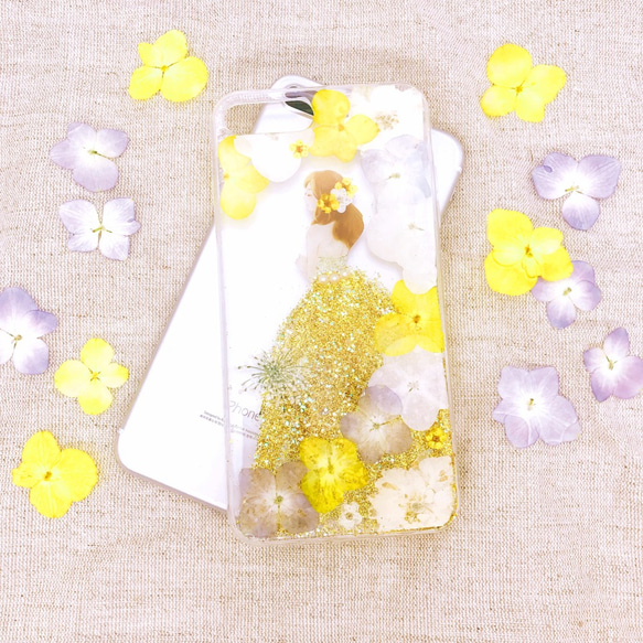 iPhoneX iPhone8/7/6S/5/SE/Plus 押し花 ケース 多機種対応 スマホケース 2枚目の画像