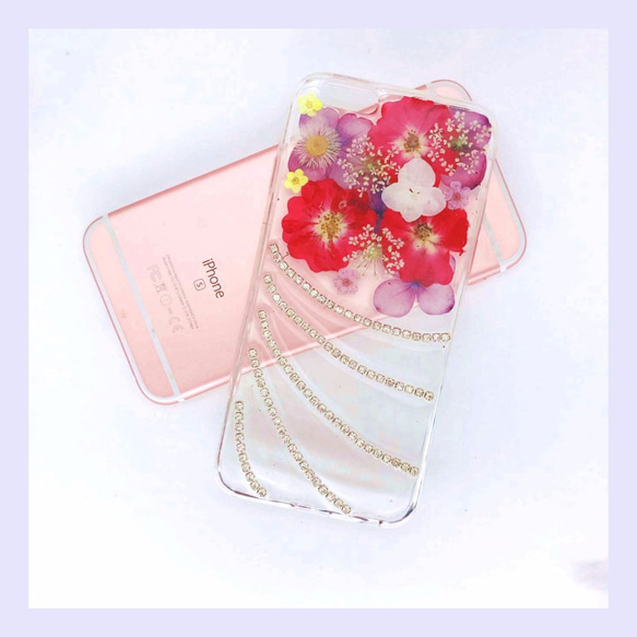 iPhoneX iPhone8/7/6S/5/SE/Plus 押し花 ケース 多機種対応 スマホケース 1枚目の画像