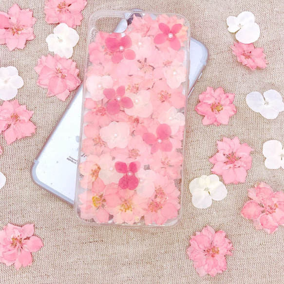 iPhoneX iPhone8/7/6S/5/SE/Plus 押し花 ケース 多機種対応 スマホケース 1枚目の画像