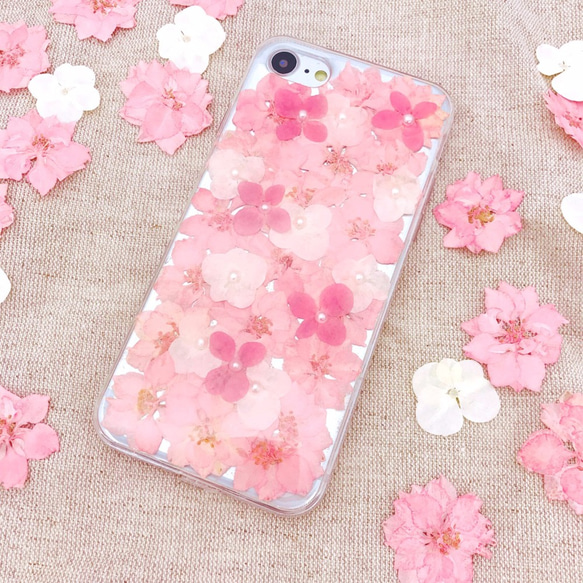 iPhoneX iPhone8/7/6S/5/SE/Plus 押し花 ケース 多機種対応 スマホケース 2枚目の画像