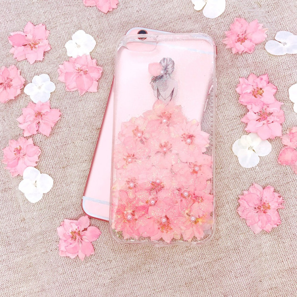 iPhoneX iPhone8/7/6S/5/SE/Plus 押し花 ケース 多機種対応 スマホケース 1枚目の画像