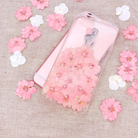 iPhoneX iPhone8/7/6S/5/SE/Plus 押し花 ケース 多機種対応 スマホケース 2枚目の画像