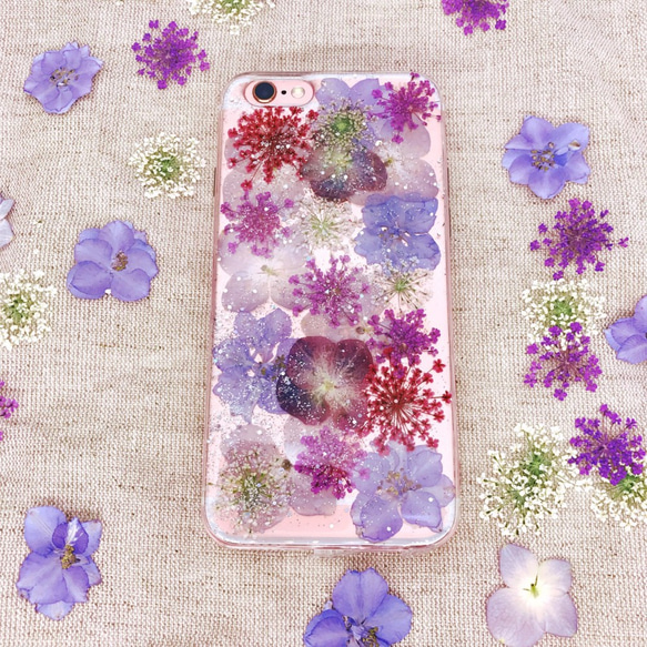 iPhoneX iPhone8/7/6S/5/SE/Plus 押し花 ケース 多機種対応 スマホケース 2枚目の画像