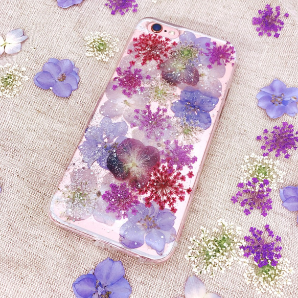 iPhoneX iPhone8/7/6S/5/SE/Plus 押し花 ケース 多機種対応 スマホケース 3枚目の画像