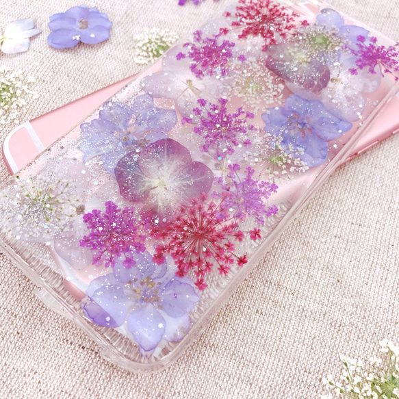 iPhoneX iPhone8/7/6S/5/SE/Plus 押し花 ケース 多機種対応 スマホケース 4枚目の画像