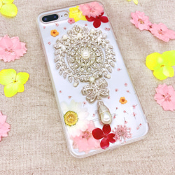iPhoneX iPhone8/7/6S/Plus Xperia XZ1 押し花 ケース 多機種対応 スマホケース 2枚目の画像