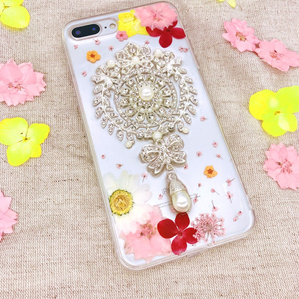 iPhoneX iPhone8/7/6S/Plus Xperia XZ1 押し花 ケース 多機種対応 スマホケース 2枚目の画像