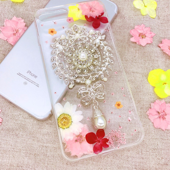 iPhoneX iPhone8/7/6S/Plus Xperia XZ1 押し花 ケース 多機種対応 スマホケース 4枚目の画像