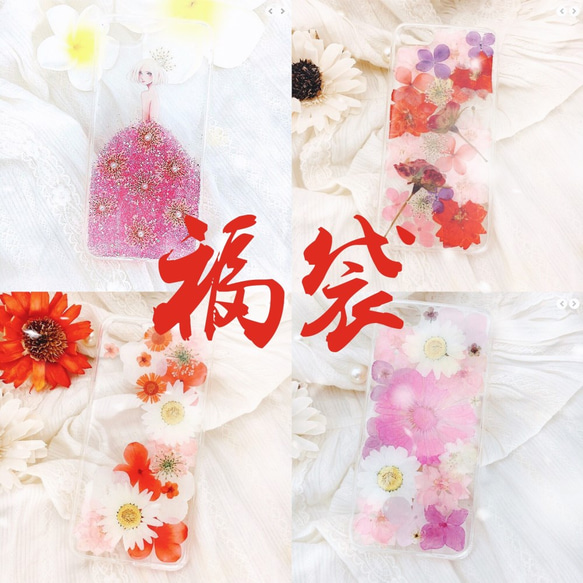 Creema限定`福袋 押し花 ケース iPhone6/6ｓ/7/8 plus アイフォンケース スマホ 新春 ギフト 1枚目の画像