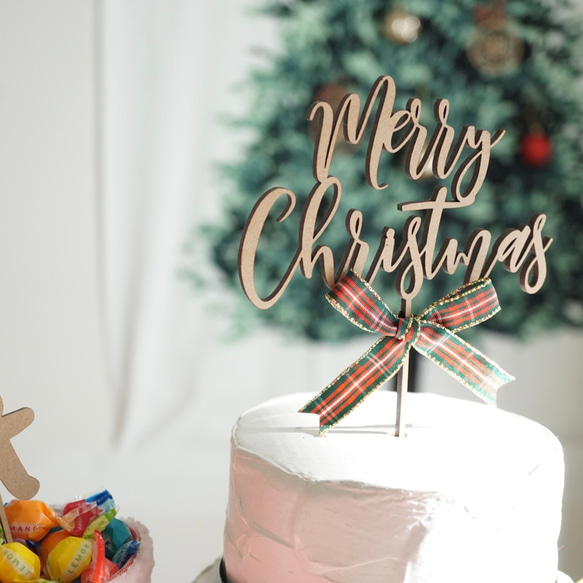 クリスマス 木製 ケーキトッパー No.01［Merry Christmas］レターバナー クリスマス 1枚目の画像