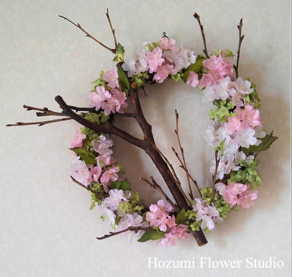 桜の木に桜の花咲くリース＜30センチ＋枝＞ リース ホズミ