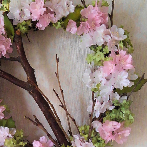 商品名【咲桜】ゆきこ♥ピンクローズと桜の花束風スワッグリース 春リース