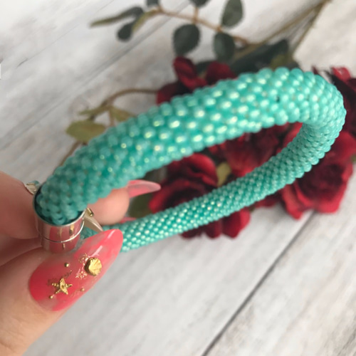 ビーズブレスレット ━ ターコイズー青━ マグネット留め具