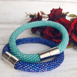 ビーズブレスレット ━ ターコイズー青━ マグネット留め具