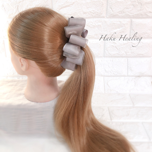 バナナクリップ　Swarovski ブラウンリボンヘアクリップ バナナクリップ Swarovski ブラウンリボンヘアクリップ バナナクリップ