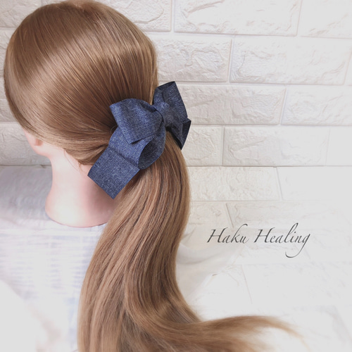 デニムリボン アーチ型バナナクリップ ヘアクリップ・バナナクリップ 