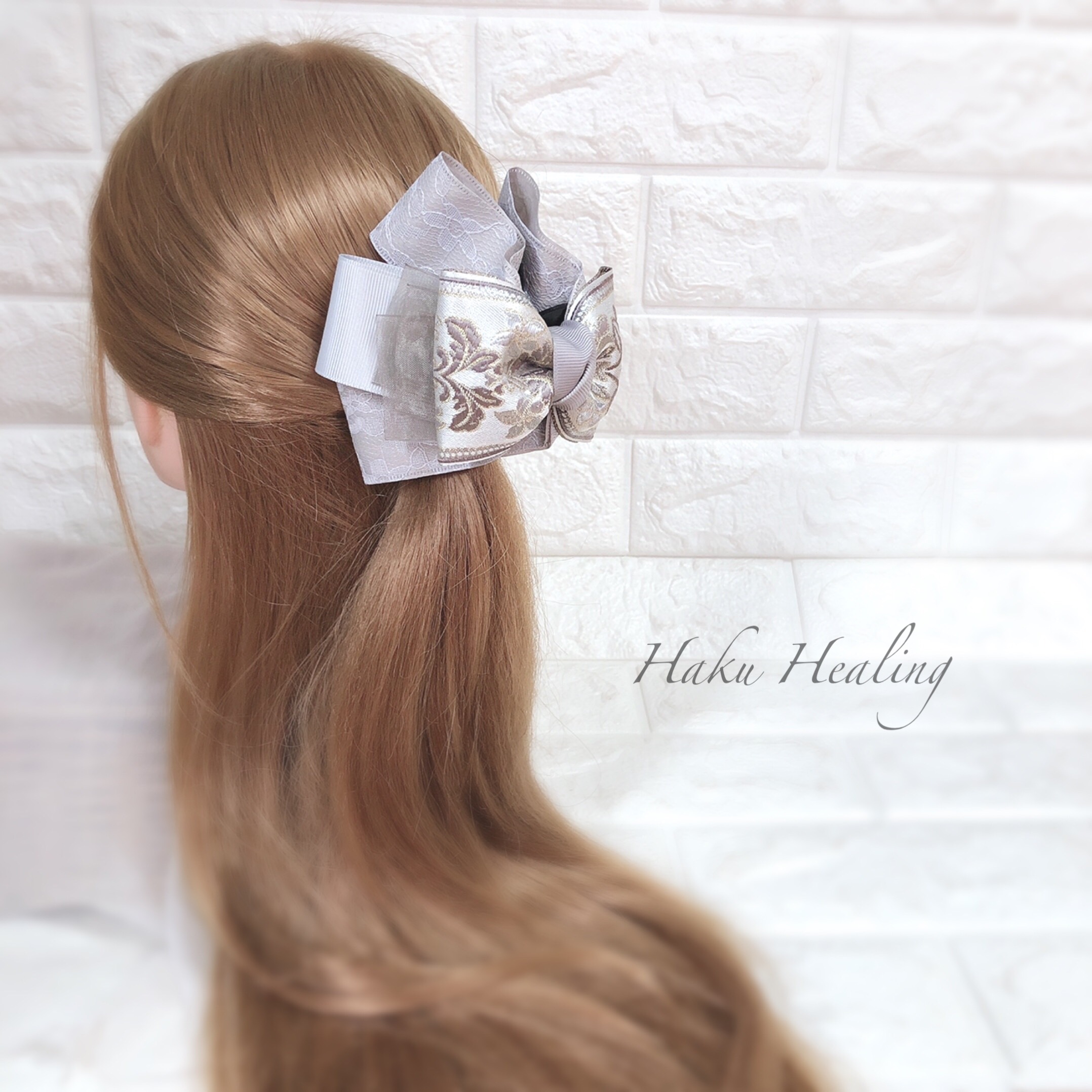 グレーパンジー刺繍☆5センチヘアクリップ グレーパンジー刺繍☆5センチヘアクリップ 高級刺繍リボン