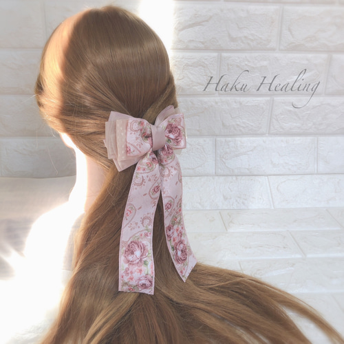 エレガントローズ ロングリボン バレッタ ヘアクリップ バレッタ Haku