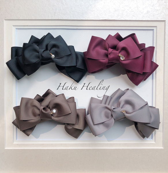 4色リボンと選べるチャーム バナナクリップ ヘアクリップ・バナナ 