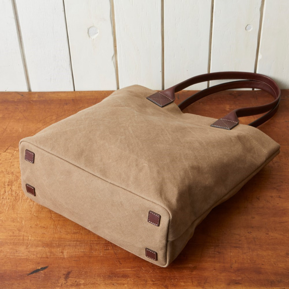 帆布と牛革の縦型トートバッグ　カーキ【SA203】 
