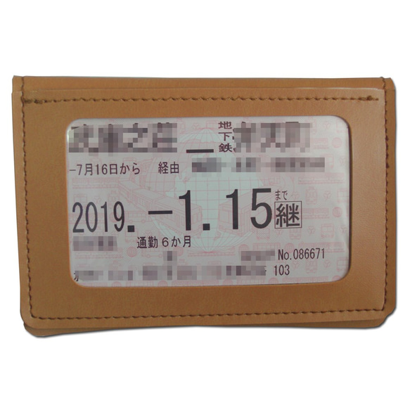 二つ折り 定期 免許証入れ カードケース パスケース カードケース （キャメル）誕生日 運転免許取得 入学 就職祝い 3枚目の画像