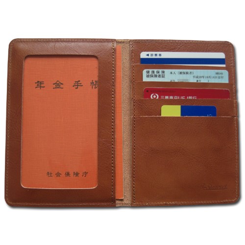 牛革 本革 お薬手帳入れ 診察券 健康保険証 年金手帳収納（キャメル