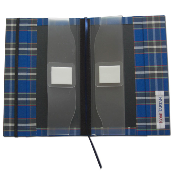 神戸タータン 播州織 布製 新書用 ハードブックカバー ブックフェイス ネイビーブルー 3枚目の画像