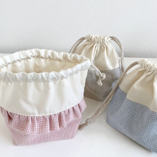 フリルとピンチェックのお弁当袋 選べるカラー その他入園グッズ