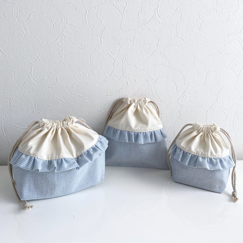 フリルとピンチェックのお弁当袋 選べるカラー その他入園グッズ