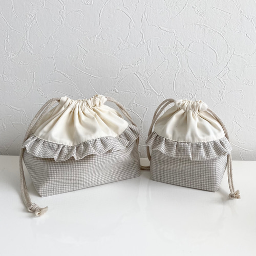 フリルとピンチェックのお弁当袋 選べるカラー その他入園グッズ