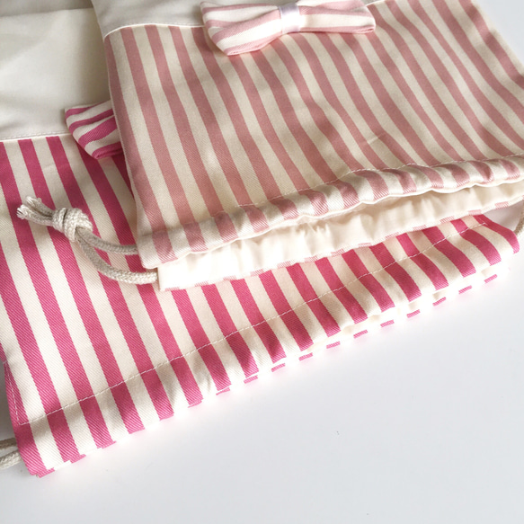 リボンの巾着　4カラー   コップ袋・給食袋　4サイズ 4枚目の画像